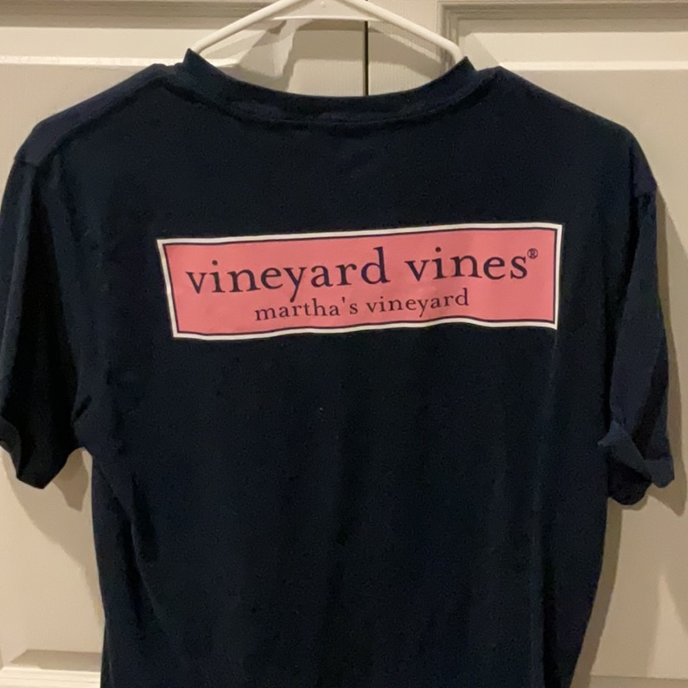 Vineyard Vines Navy Tee with Pink Logo - Picture 2 of 2